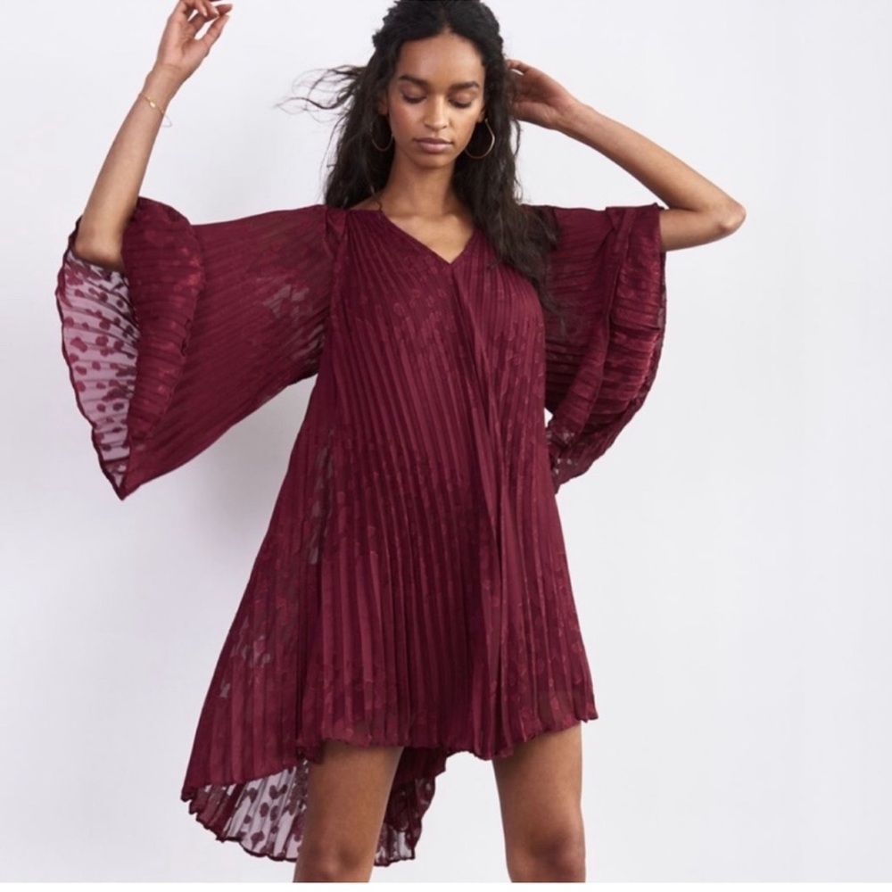 Anthropologie Toulon Accordion Pleated Mini Dress Plum Small